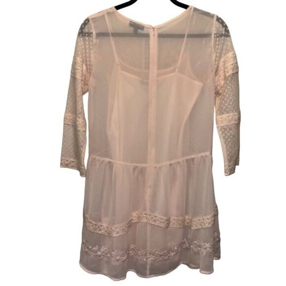 Topshop Sheer Lace Embroidered Babydoll Dress With 3/4 Sleeves Size 4 Ligth Pink - Picture 2 of 8